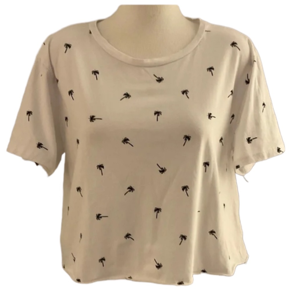 DUAL Crop Top White w/ Navy Palm Trees Size L
